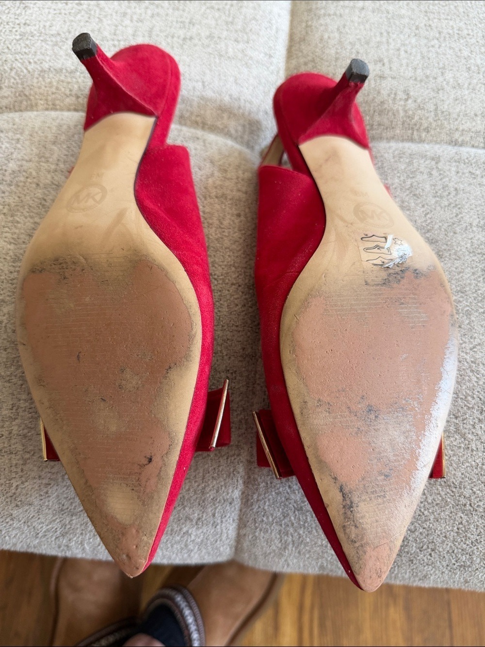 Michael Kors Red Pointed Toe Slingback Kitten Heels Bow Accent Women’s Size 8 - Picture 10 of 14